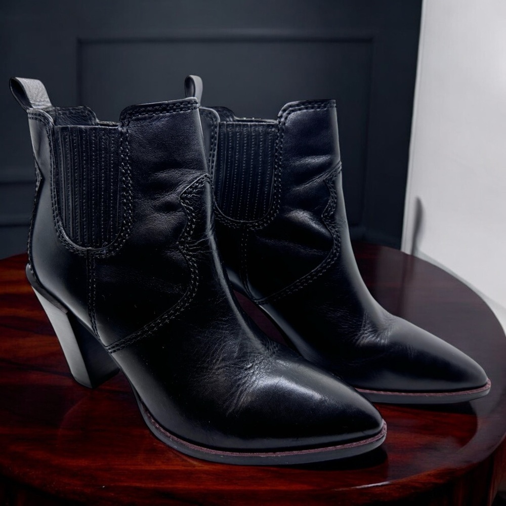Coach Western Women's Black Leather Heeled Ankle Boots Ladies Sz 9.5 NWOT - Picture 3 of 14